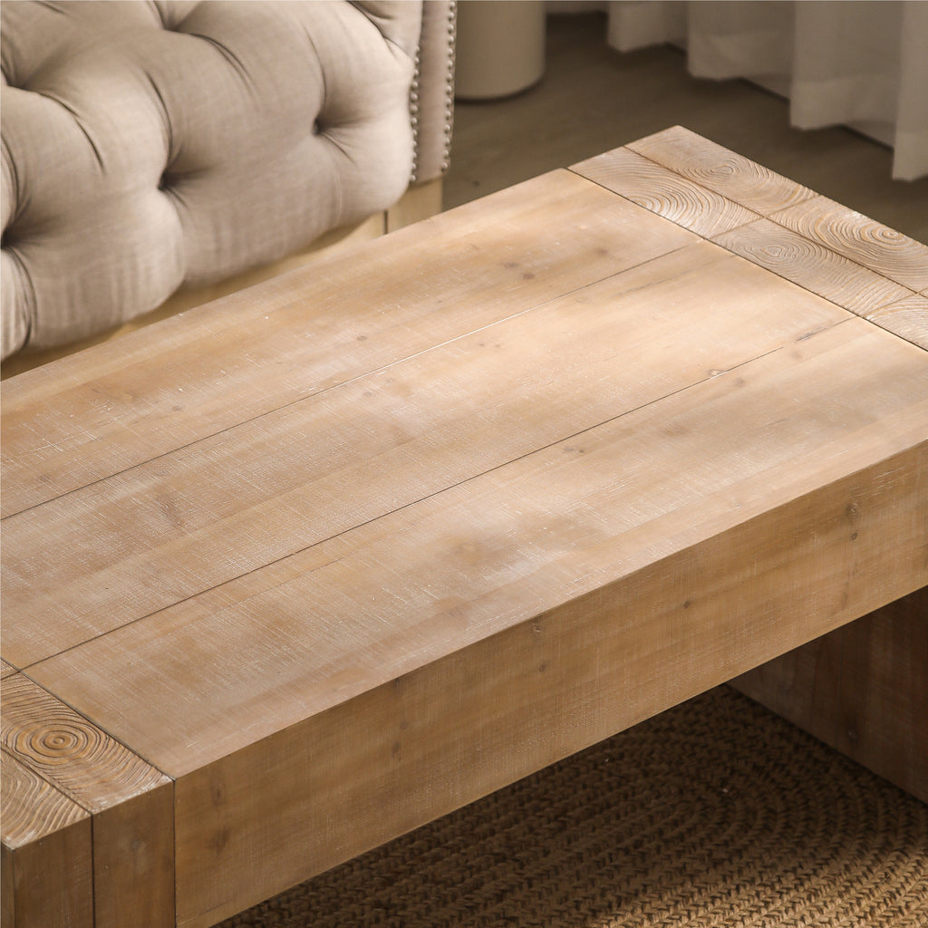 49-inch natural wood rectangular coffee table product display