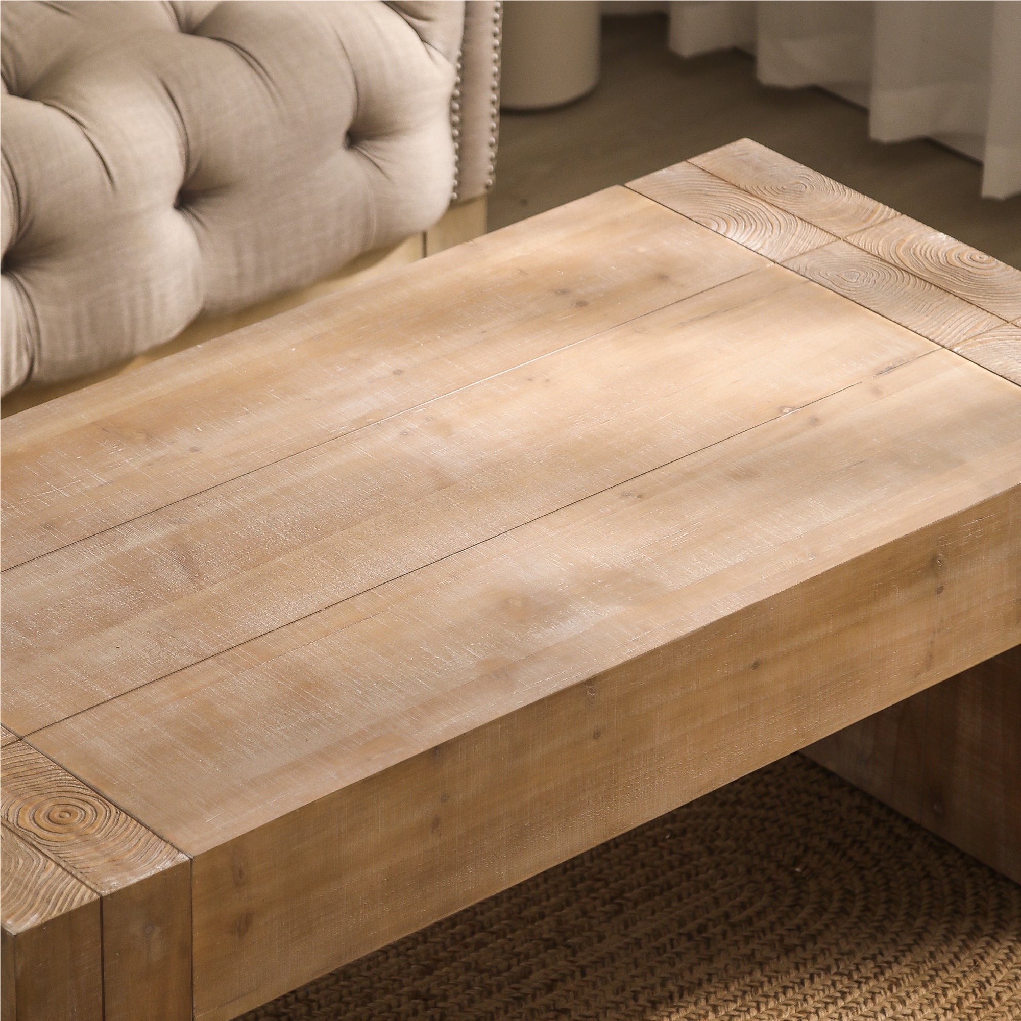 49-inch natural wood rectangular coffee table product display