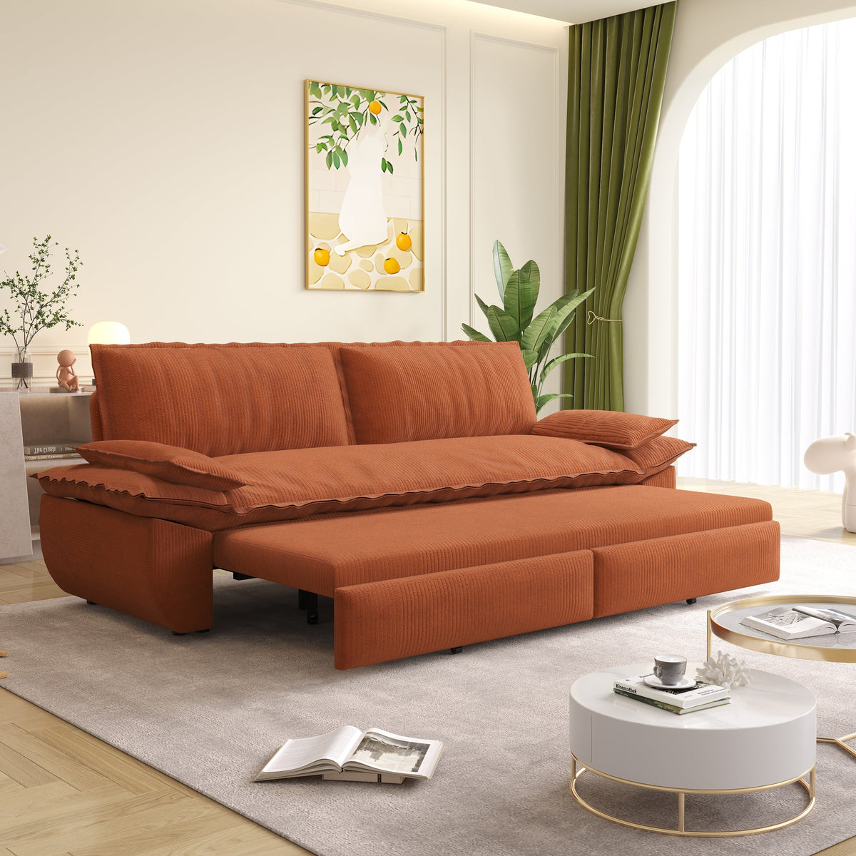 73.2' Queen Pull Out Sofa Bed,3-in-1 Convertible Sleeper Sofa,Multi-Functional Corduroy Loveseat Bed, Grey