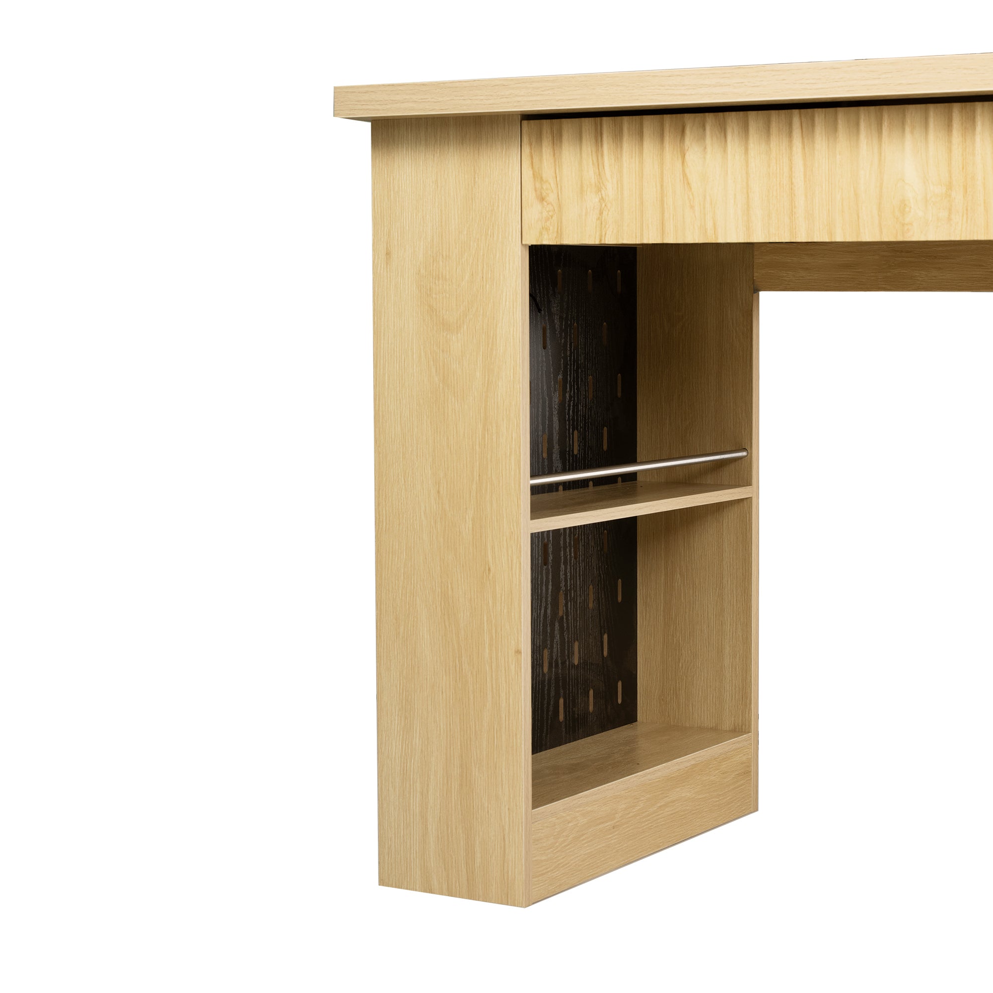 Fluted Office Desk with Pegboard, Charging Station, Keyboard Tray & Storage — 55-Inch