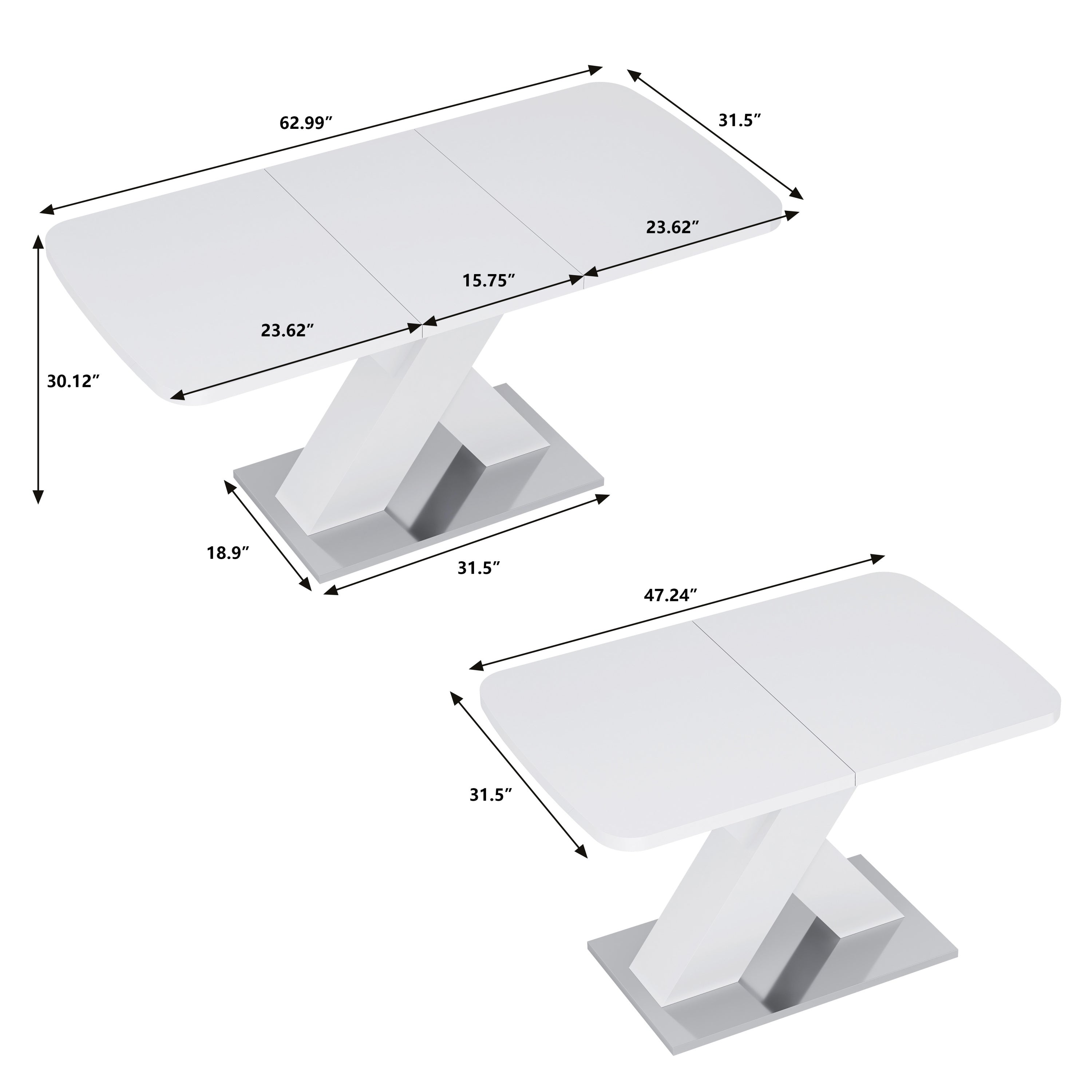White dining table extended length configuration