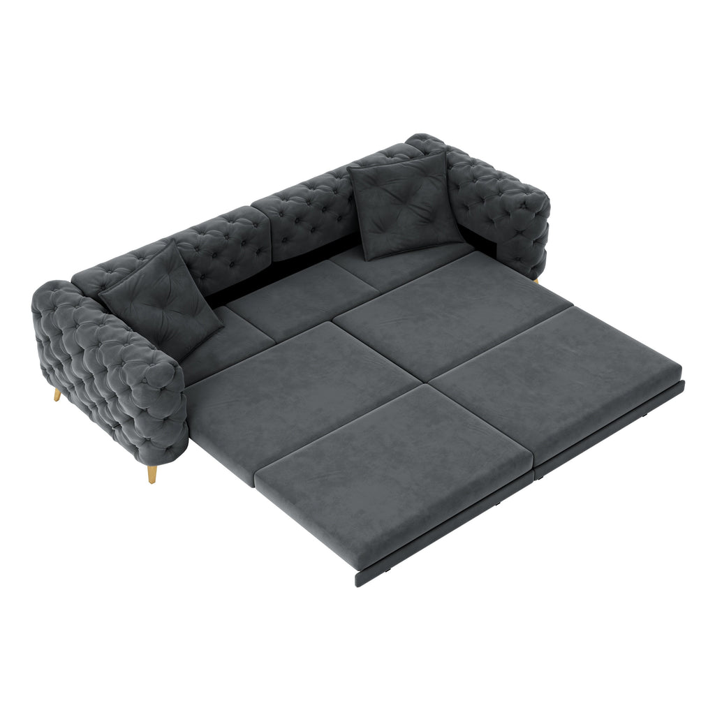 97.7' 3-in-1 Convertible Sleeper Sofa, 28.4' Deep Seat Pull Out Sofa Bed,Button Tufted Modern Sofa, 4-Seater Couch with Movable Ottoman for Apartment, Office, Bedroom,Beige/White