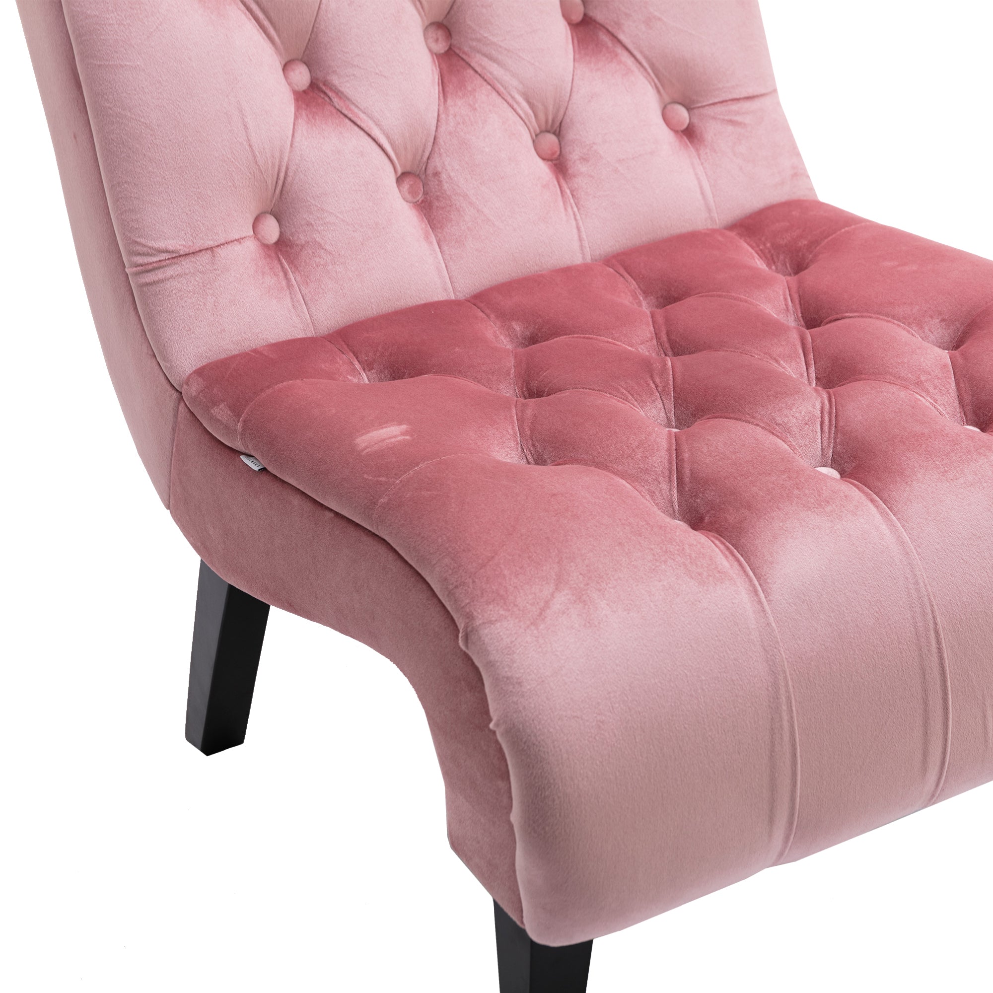 Pink velvet armless chair back view