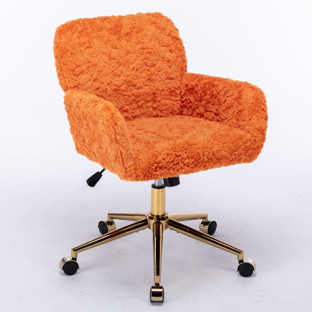 Faux Fur Office Chair — 40° Reclining with Gold Metal Base & Wheels