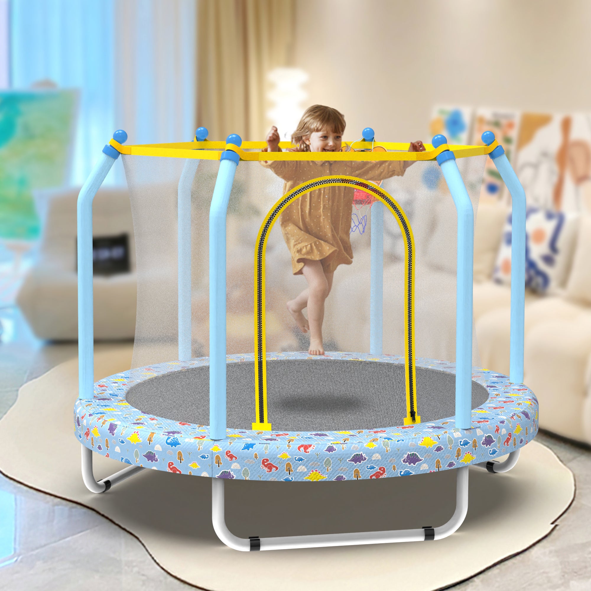 Kids trampoline 30 springs responsive bounce system close-up