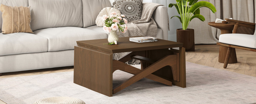 Transformer coffee table, 2 in 1 table, Expandable dining table, Natural wood, Variable height