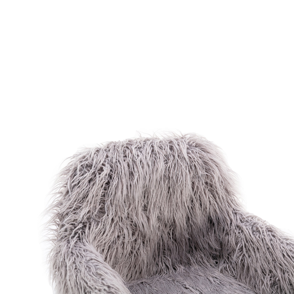 Soft gray faux fur seat and back close-up on office chair
