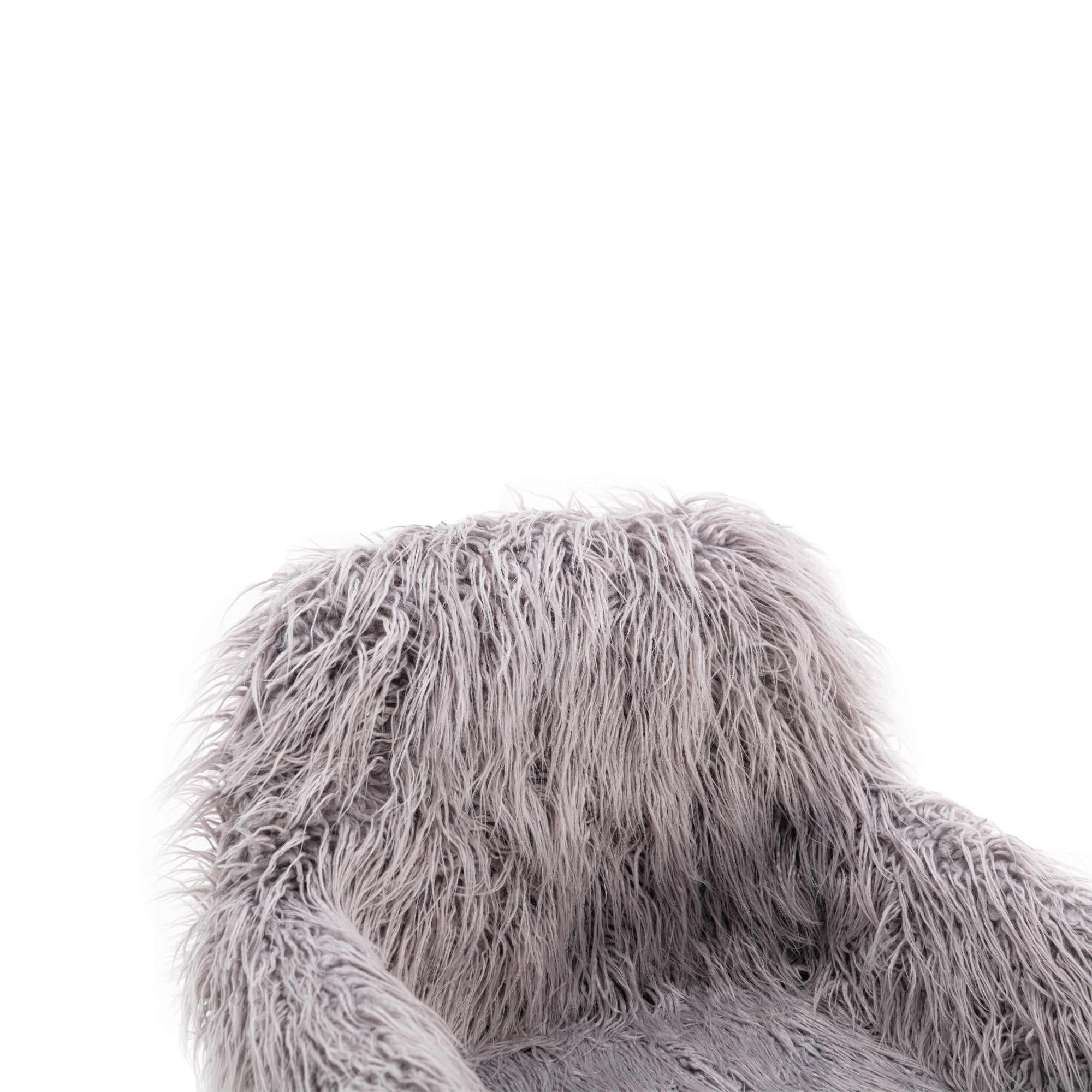 Soft gray faux fur seat and back close-up on office chair