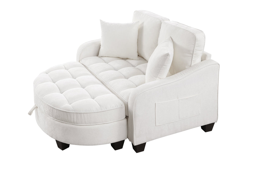 Corduroy 2-Seater Sofa Chaise — Storage Footrest & 2 Pillows, 42.7" Wide