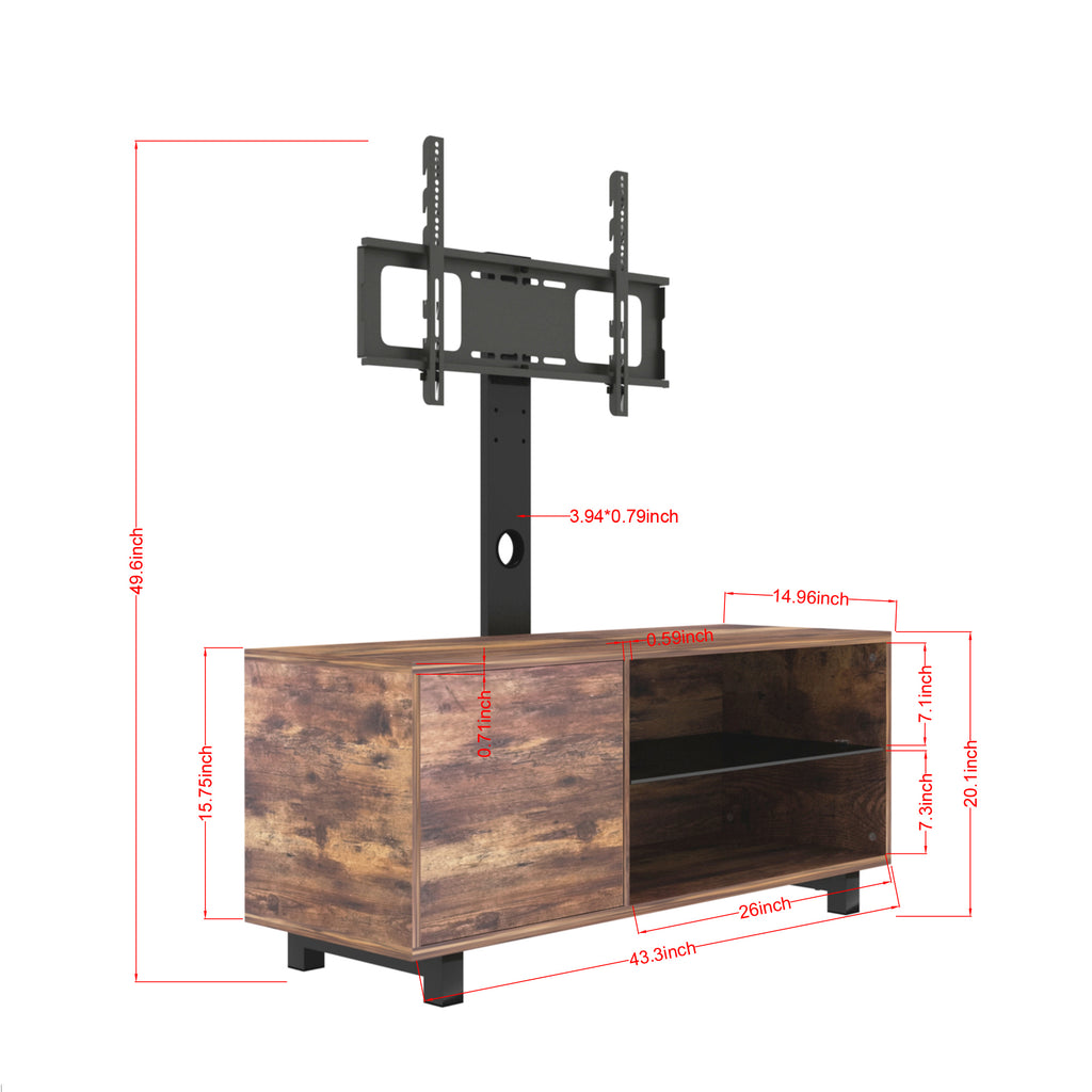 Rustic brown media console with iron legs angle view