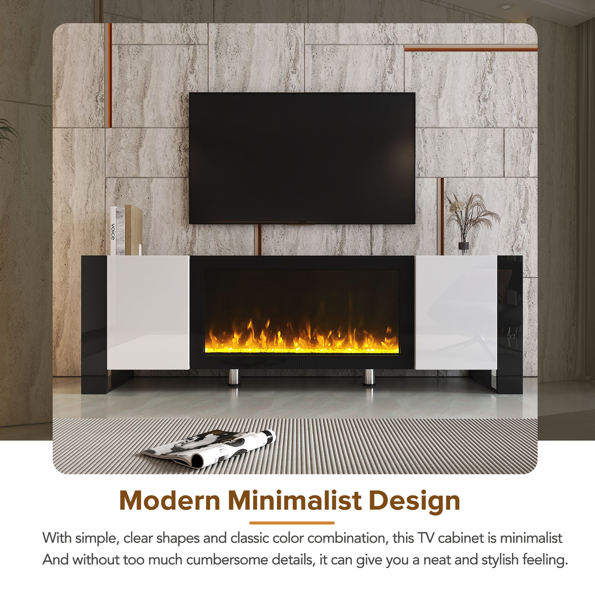Modern white high-gloss entertainment center for TVs up to 78 inches
