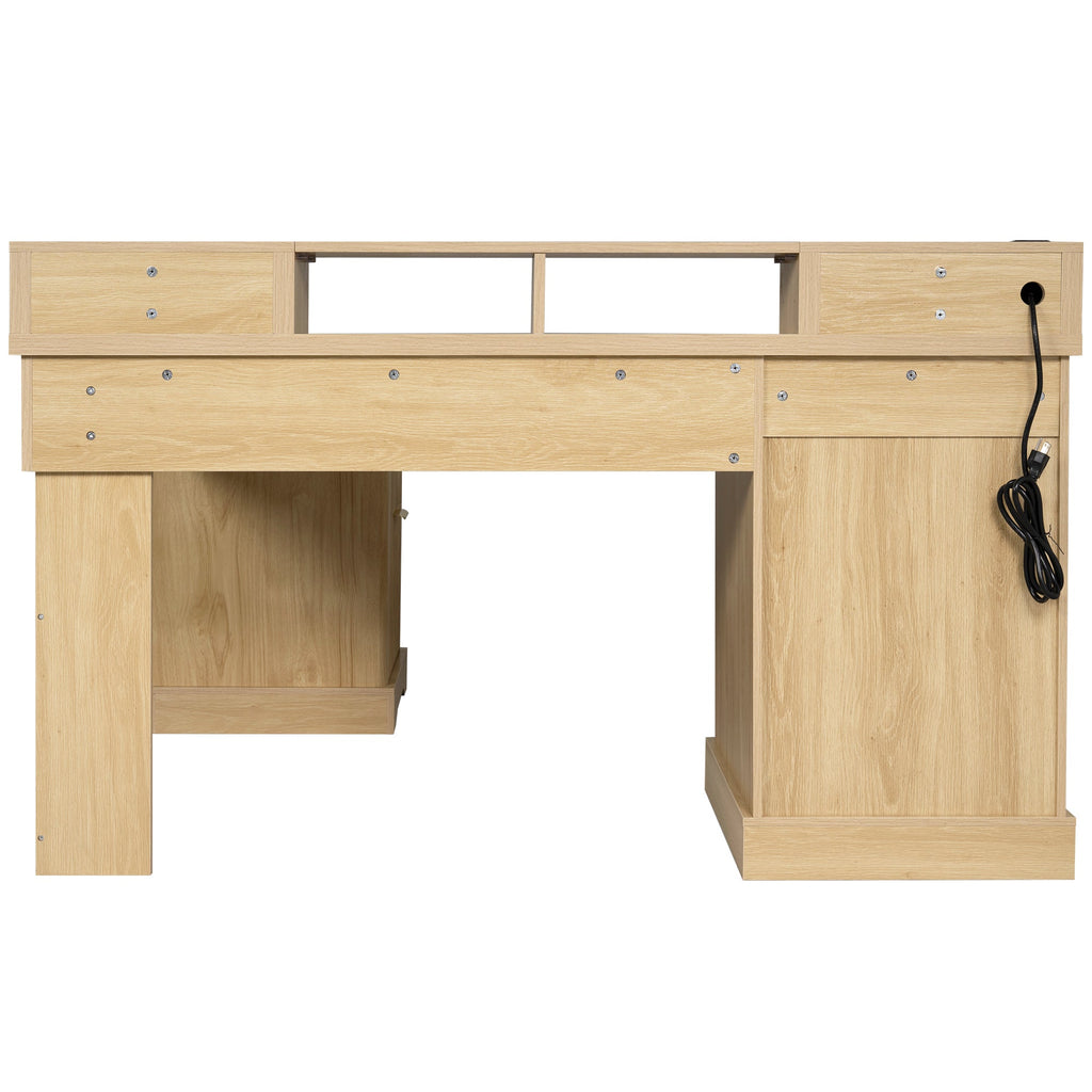 Fluted L-Shaped Desk with Charging Station, Monitor Stand & File Drawer — 59-Inch