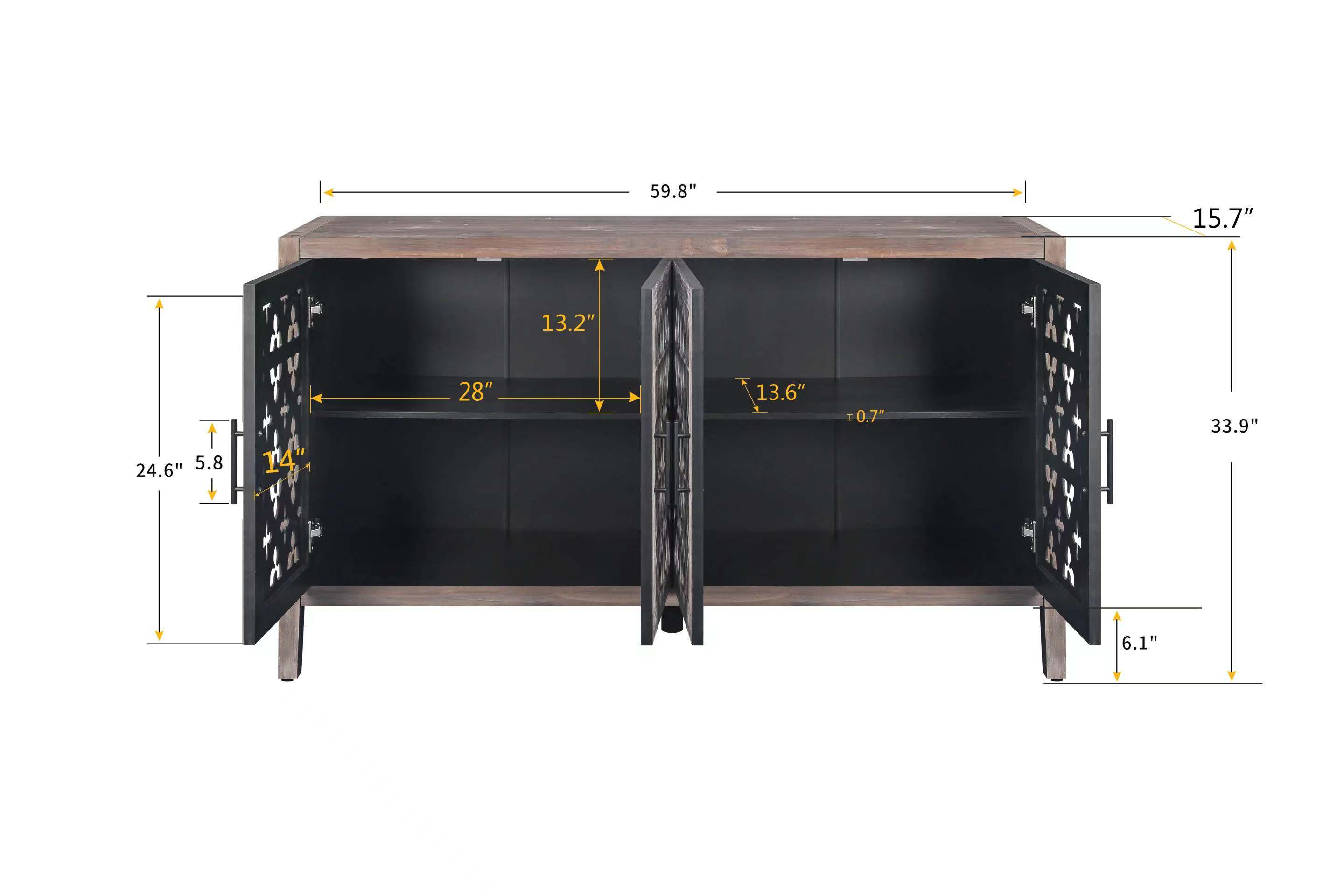 Hollow carved door sideboard symmetrical floral pattern detail