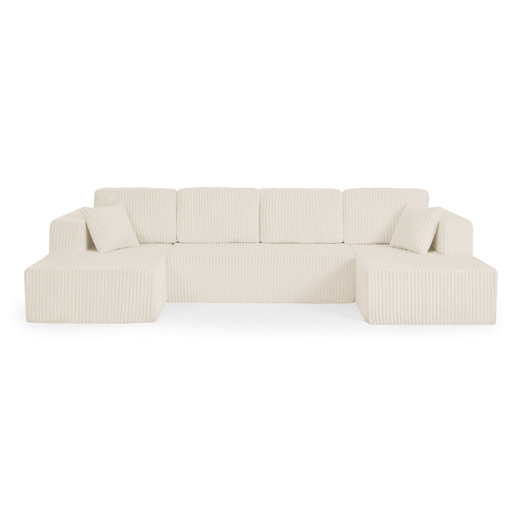 U shape Modular Sectional Sofa, Compressed Sectional Sofa Modern Minimalist Style Corduroy Couch, Sleeper Sofa for Living Room, Bedroom, Comfy Compressed Sofa Couch Space-Efficient Design-green