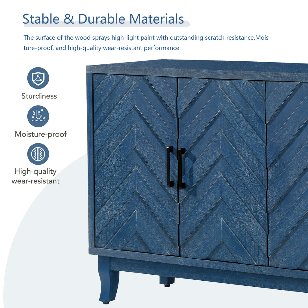 Antique navy blue 4-door console sideboard side profile