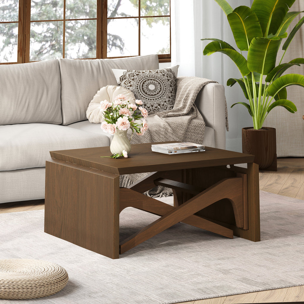 Transformer coffee table, 2 in 1 table, Expandable dining table, Natural wood, Variable height