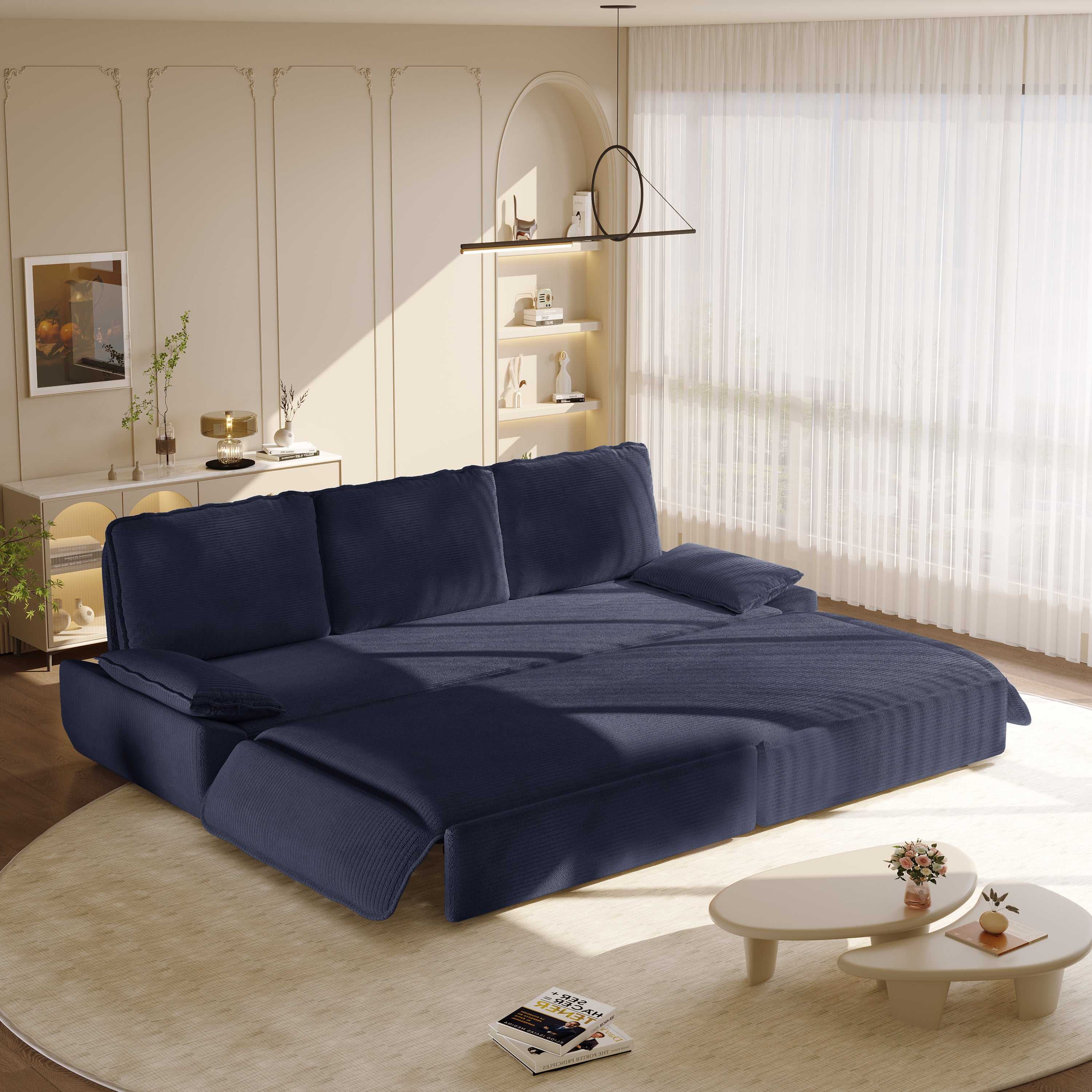 3-in-1 convertible sleeper sofa in living room setting