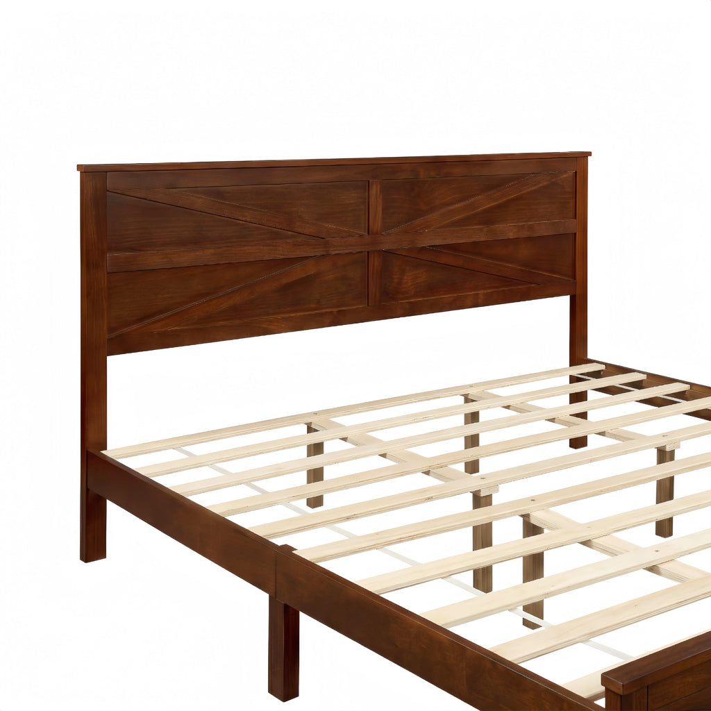 Farmhouse Style King Size Bed with Barn Door Designed Headboard and Footboard, Pinewood Bed with Strengthened Bed Frame,White