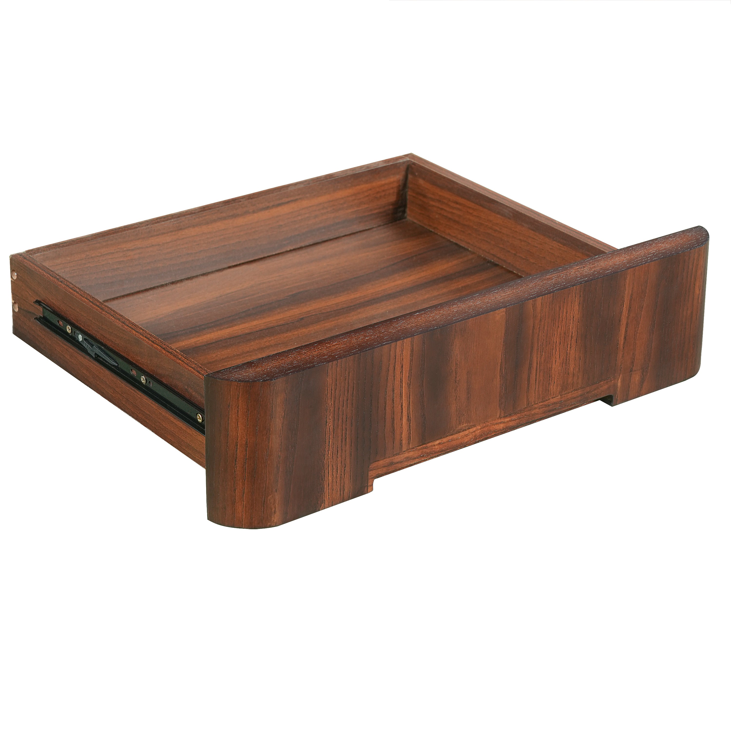 Executive desk drawer front walnut veneer finish close-up