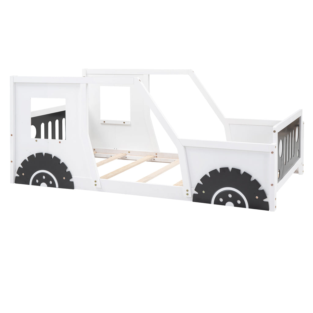 White classic car bed frame in kids bedroom setting