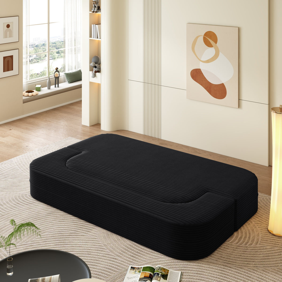 78.7' Modern 2-in-1 Foldable Sofa with Functional Blanket and 2 Soft Pillows,Comfortable Plush Corduroy Fabric Sofa,Convertible Sleeper Sofa Bed,Deep Seat Sofa Couch for Living Room,Bedroom,Baby Pink