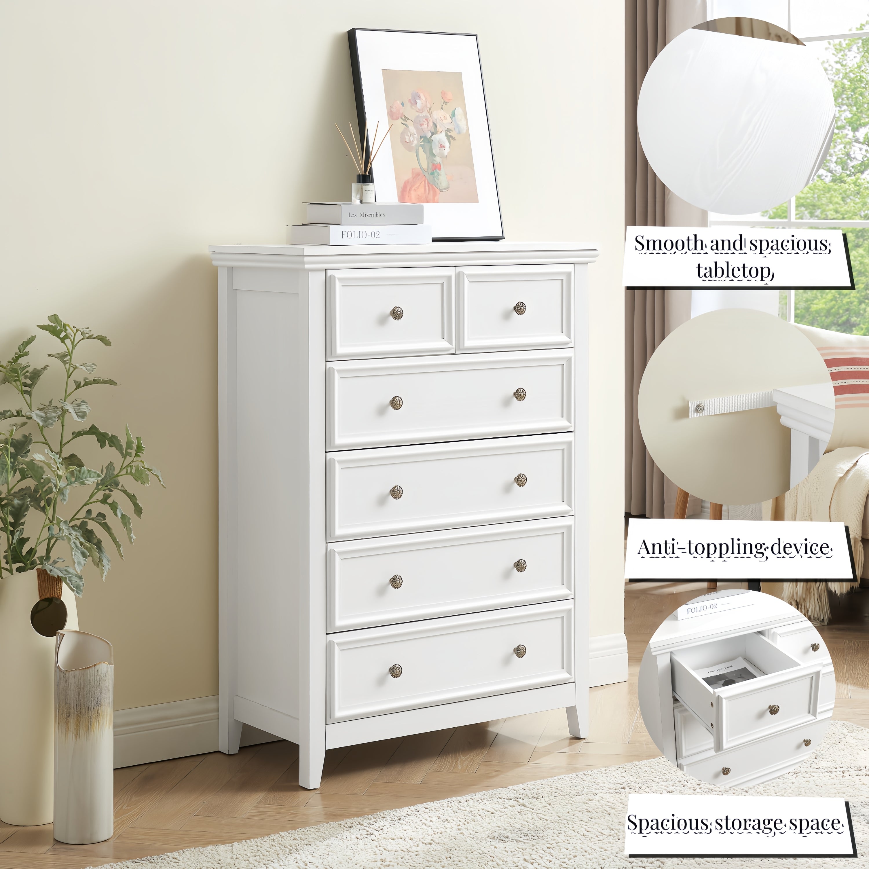 Modern dresser wood-grain top surface detail