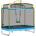 Kids 3-in-1 trampoline with enclosure swing and gym bar — front view