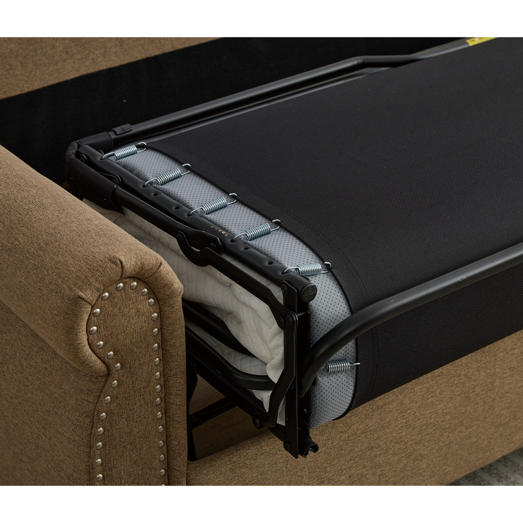 [NEW ARRIVED] [VIDEO PROVIDED] 81.5' 2-in-1 Queen Convertible Sleeper Sofa Bed, Pull Out Couch Bed,3 seater sofa bed,with 3.35' Memory Foam Mattress ,Rivet handrail,Beige(Old sku:W2108S00091)