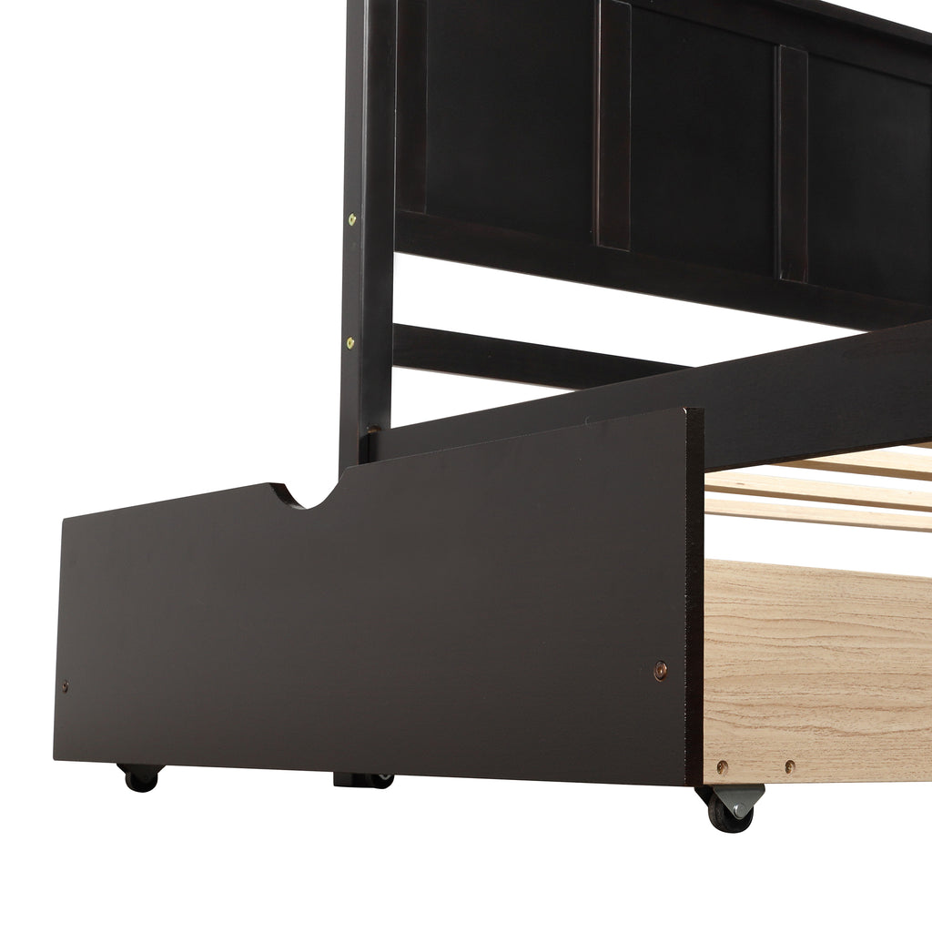 Twin storage bed drawer pulled out from side