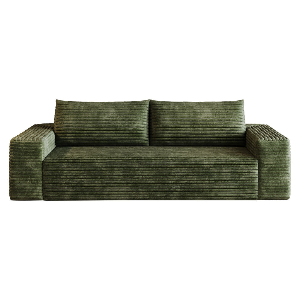 Green corduroy 3-seater deep seat sofa — front view