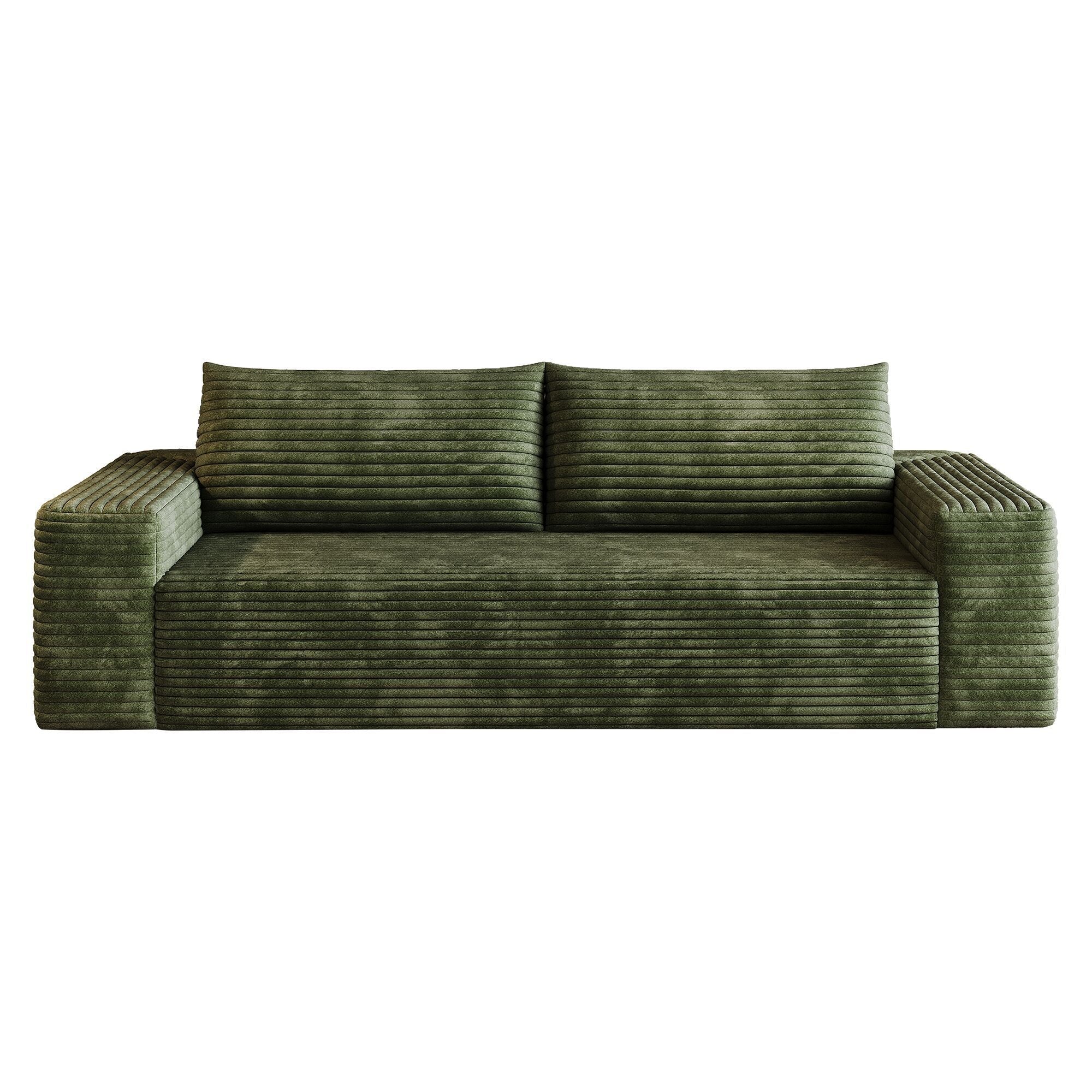 Green corduroy 3-seater deep seat sofa — front view