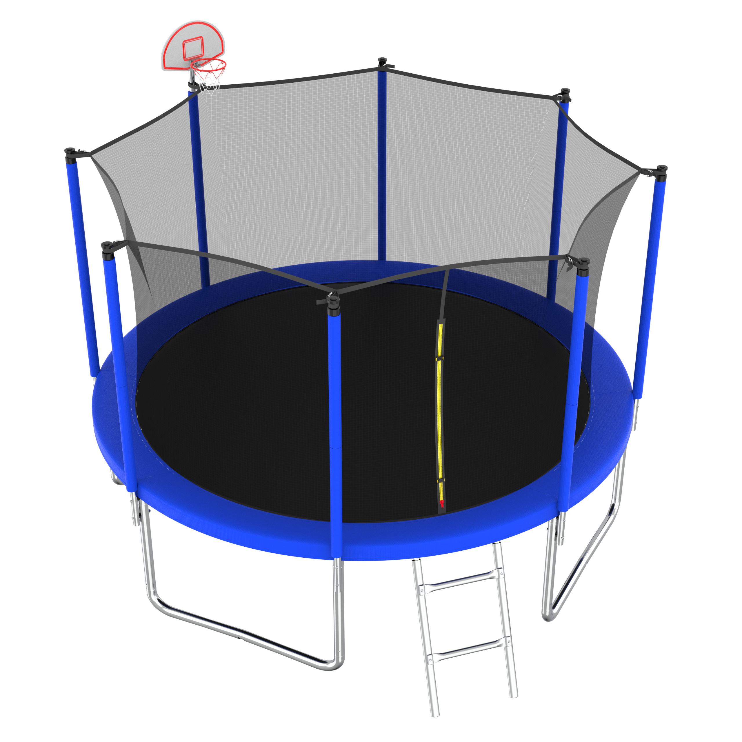 Backyard trampoline safety net and frame overview