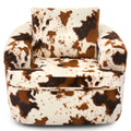 Beige and brown faux fur swivel barrel chair — front view