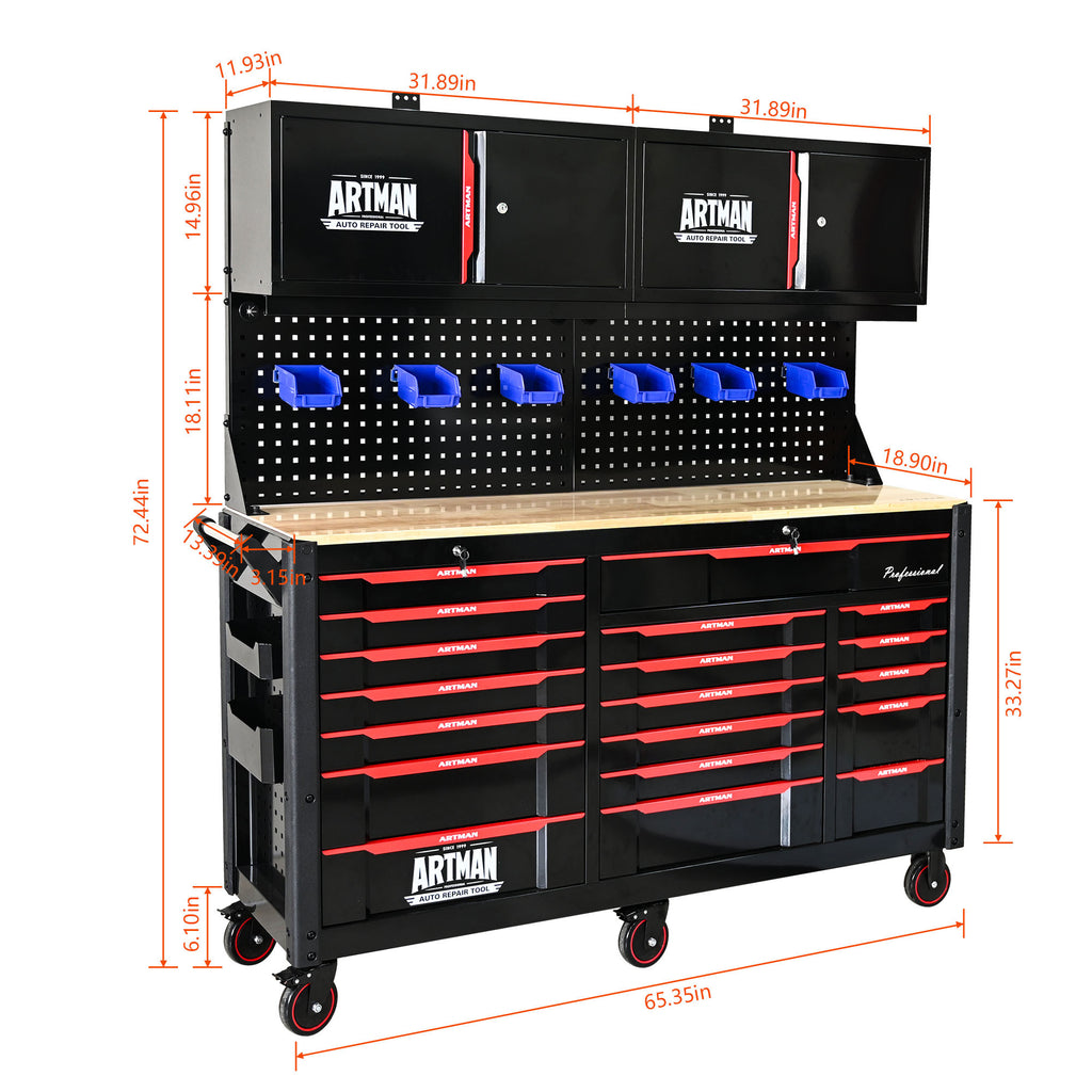 Heavy-duty mobile tool cart black red finish product photo