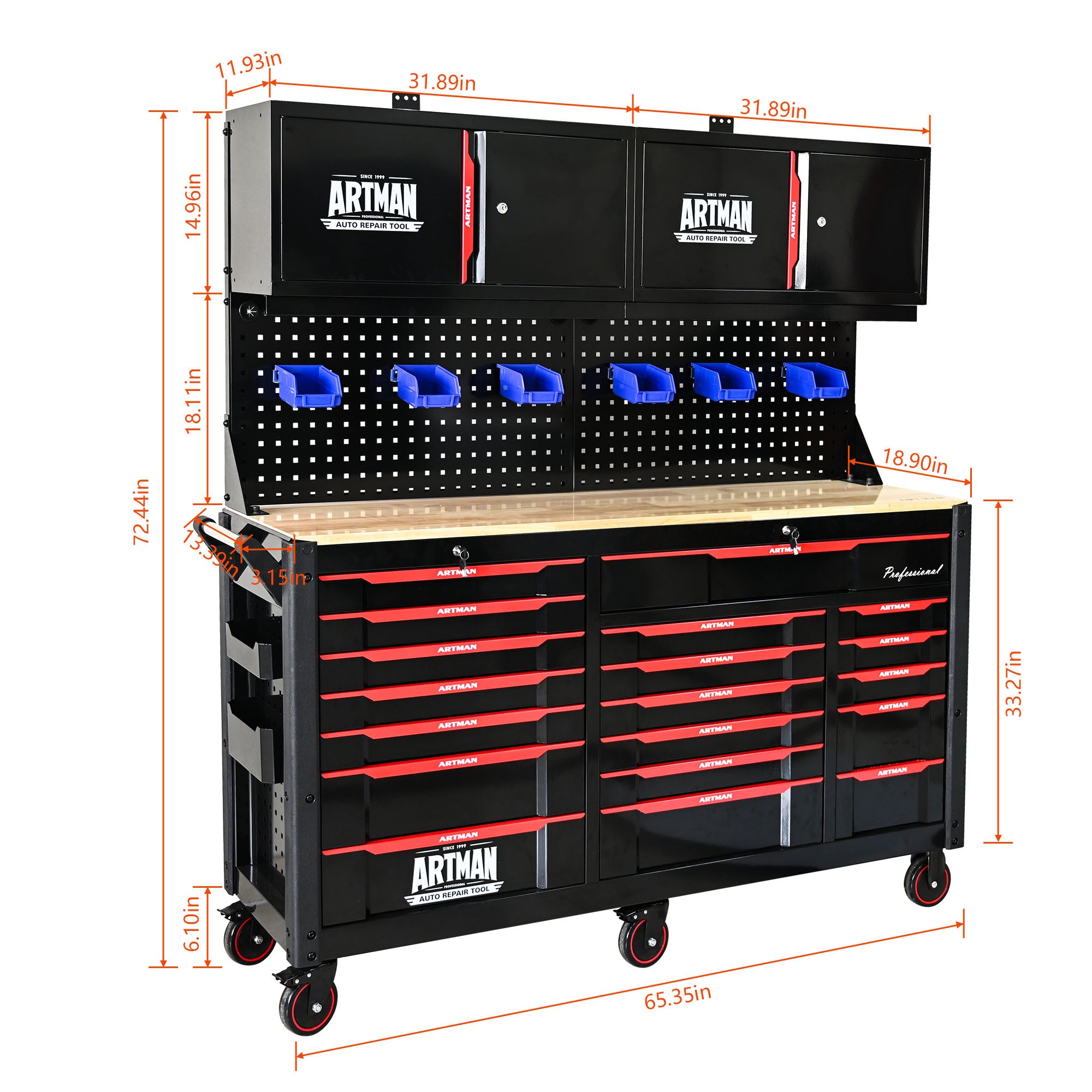 Heavy-duty mobile tool cart black red finish product photo