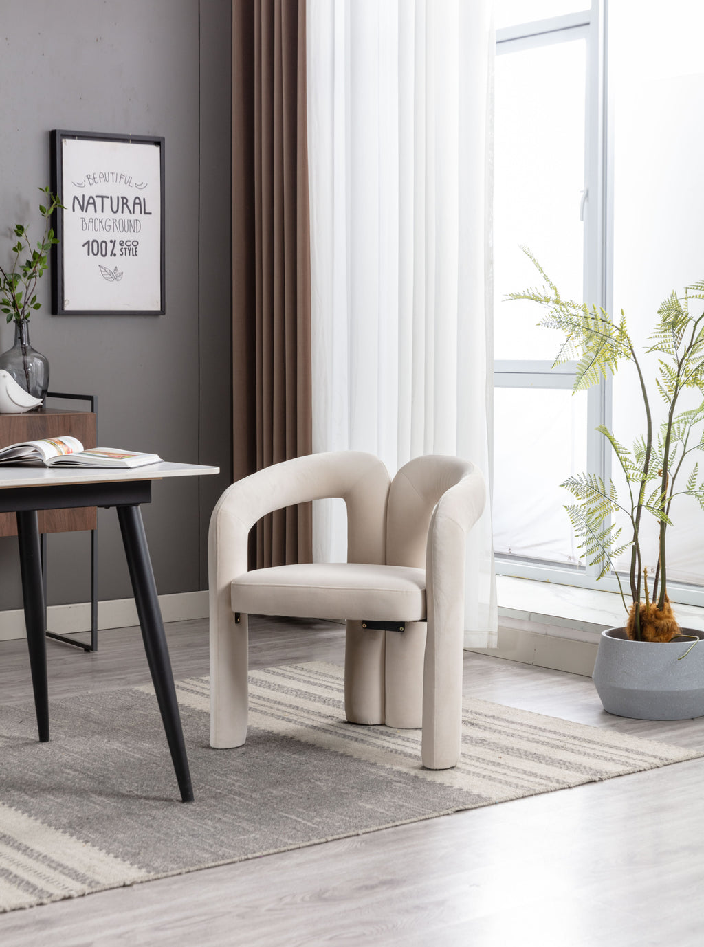Beige accent chair in dining room setting