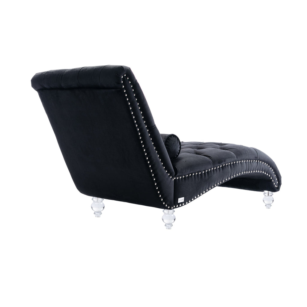 Velvet Chaise Lounge — Button-Tufted with Pillow