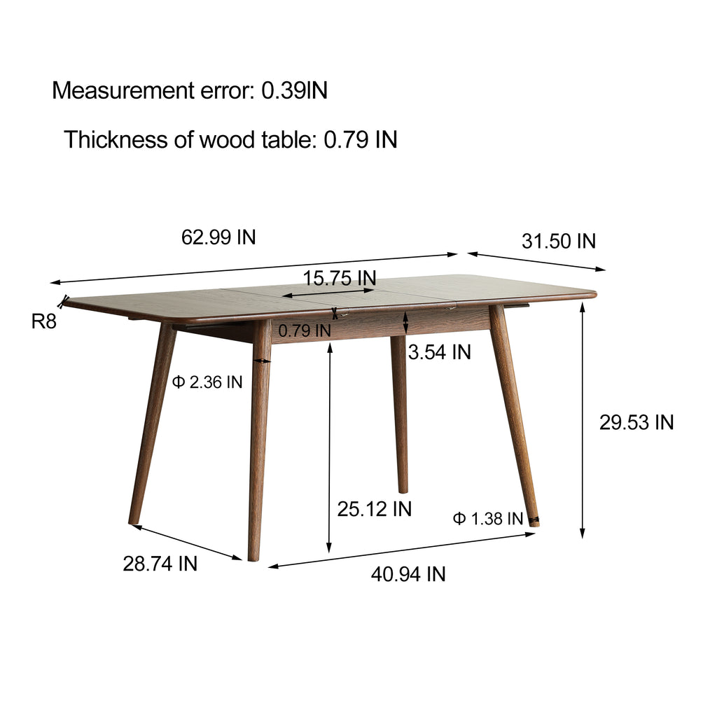 Solid oak extendable dining table angled product view