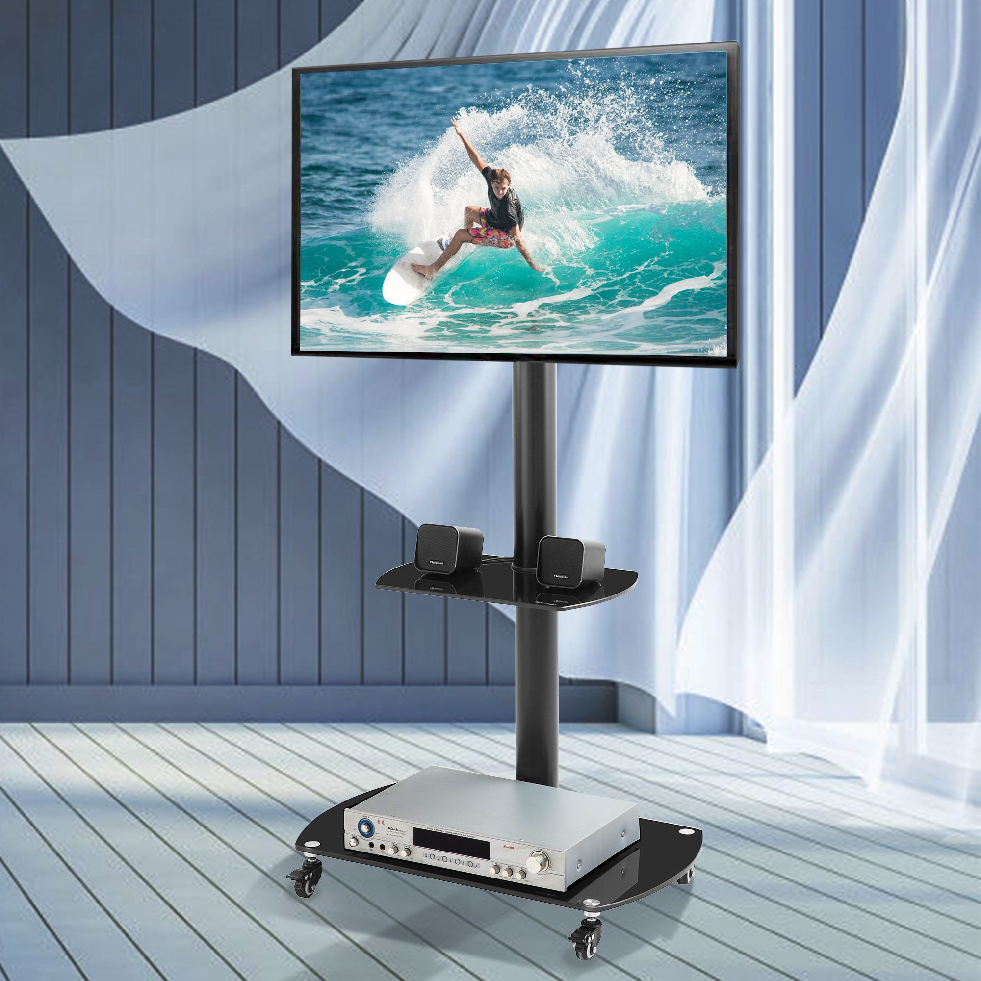 Height-adjustable floor TV stand with mount for 32-65 inch TVs