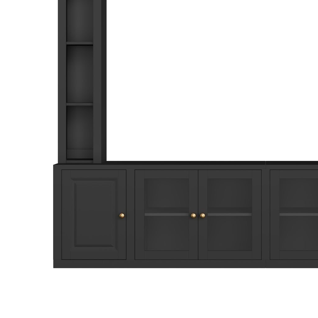 Black entertainment center interior adjustable shelf view