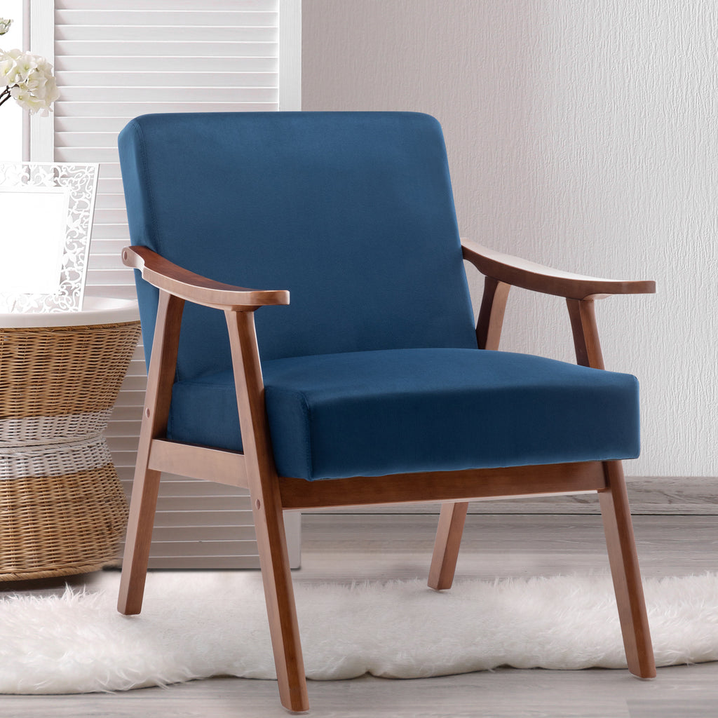 Wingback accent chair with wood frame — angle view