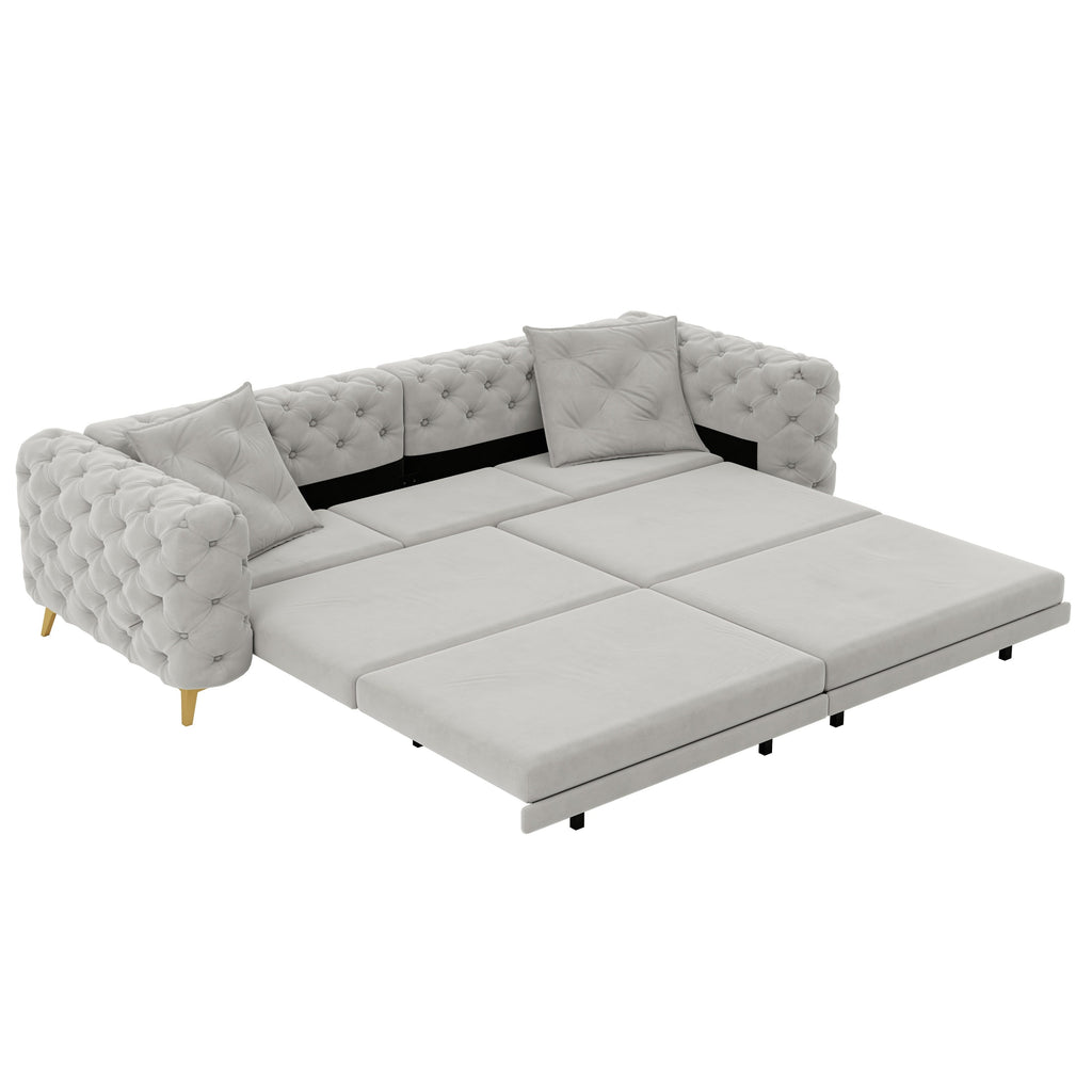 97.7' 3-in-1 Convertible Sleeper Sofa, 28.4' Deep Seat Pull Out Sofa Bed,Button Tufted Modern Sofa, 4-Seater Couch with Movable Ottoman for Apartment, Office, Bedroom,Beige/White