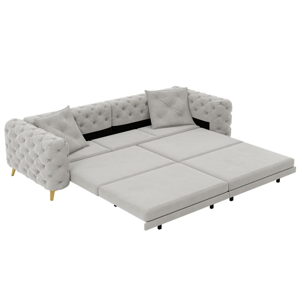 97.7' 3-in-1 Convertible Sleeper Sofa, 28.4' Deep Seat Pull Out Sofa Bed,Button Tufted Modern Sofa, 4-Seater Couch with Movable Ottoman for Apartment, Office, Bedroom,Beige/White