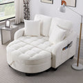 Beige corduroy 2-seater sofa chaise with storage footrest — front view
