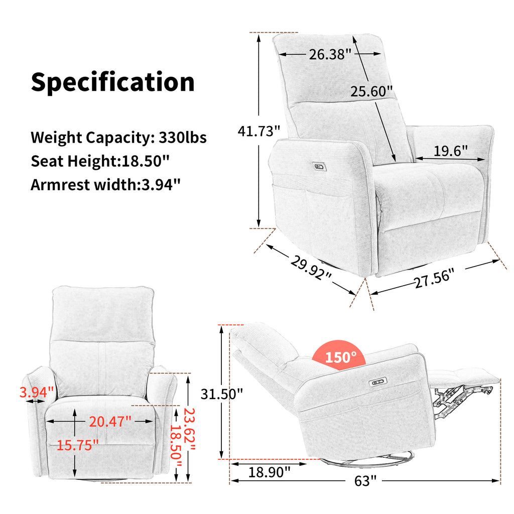 Light gray recliner with side storage pockets — detail