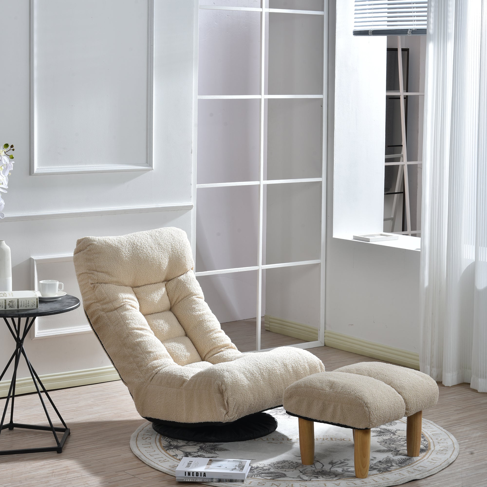 White cotton reclining chair folded packaging view