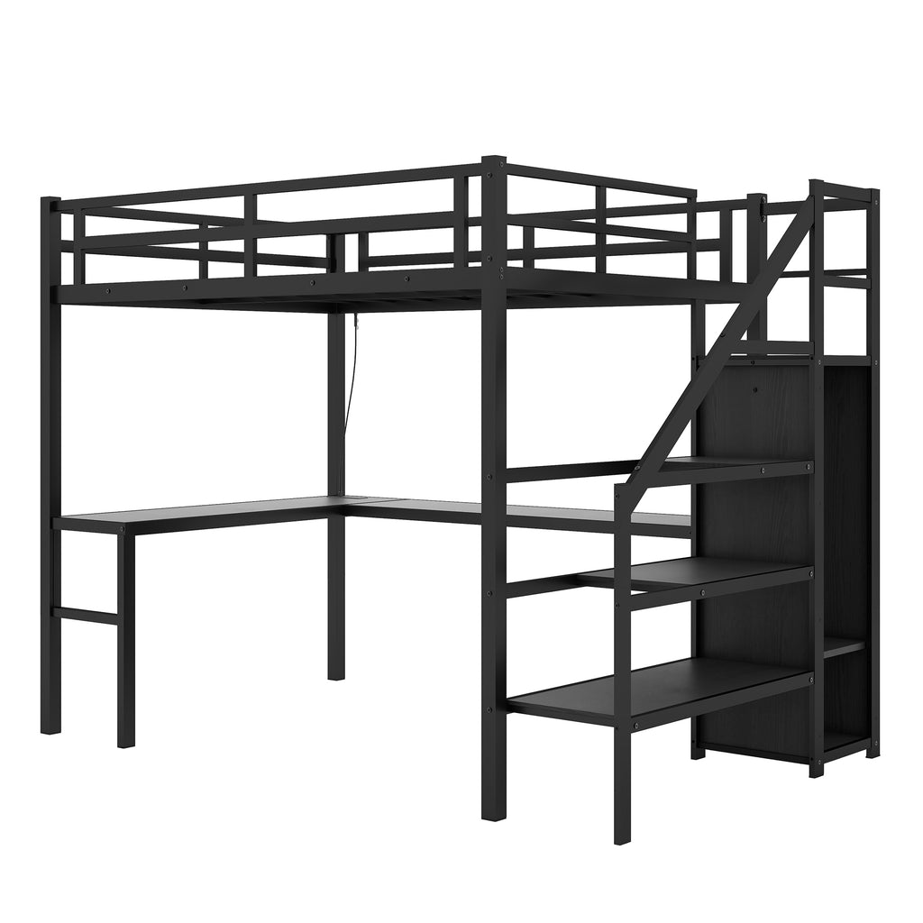 Twin XL loft bed upper bunk with full-length guardrails