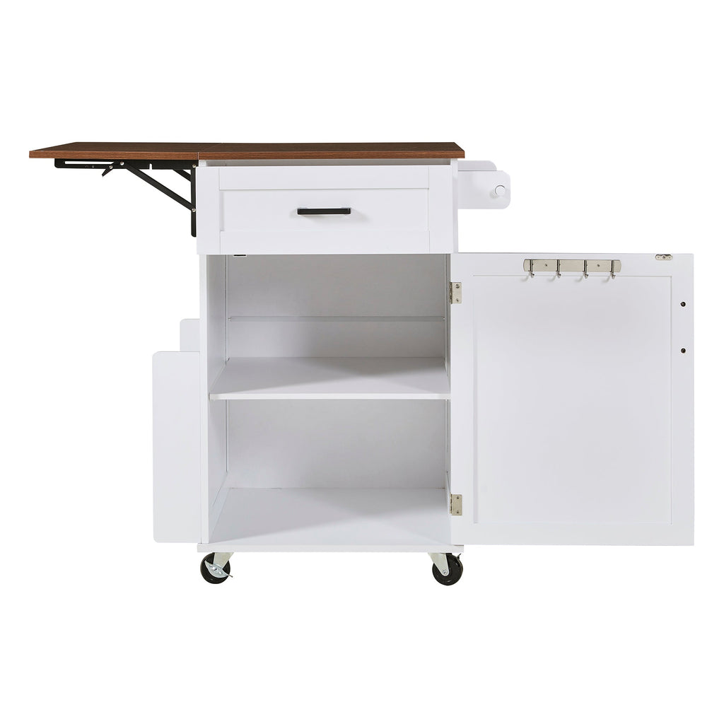 K&K 39.3' Farmhouse Kitchen Island with Drop Leaf, Kitchen Storage Island with Open Side Rack, One Drawer, Towel Rack, Rolling Kitchen Cart with Lockable Wheels for Lawn Garden, Black