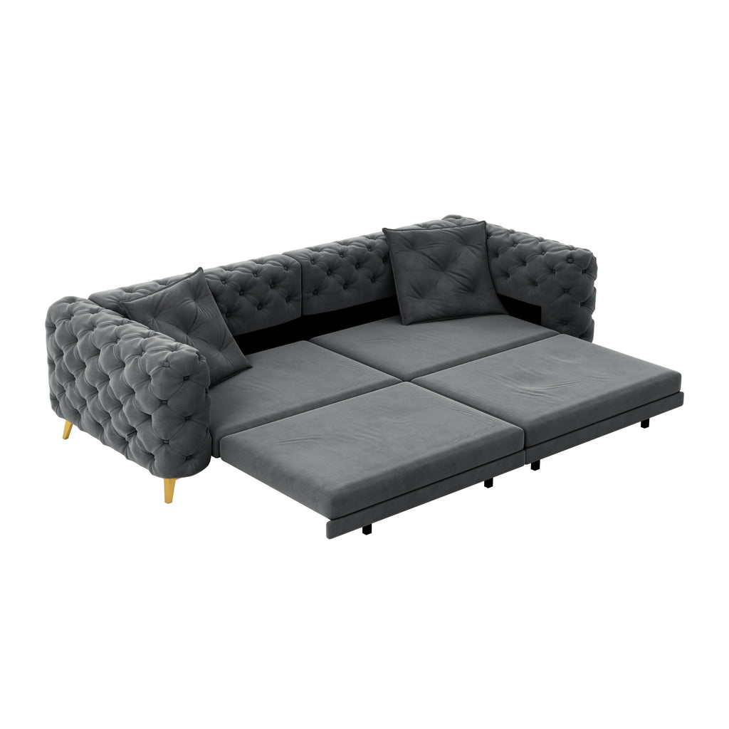 97.7' 3-in-1 Convertible Sleeper Sofa, 28.4' Deep Seat Pull Out Sofa Bed,Button Tufted Modern Sofa, 4-Seater Couch with Movable Ottoman for Apartment, Office, Bedroom,Beige/White