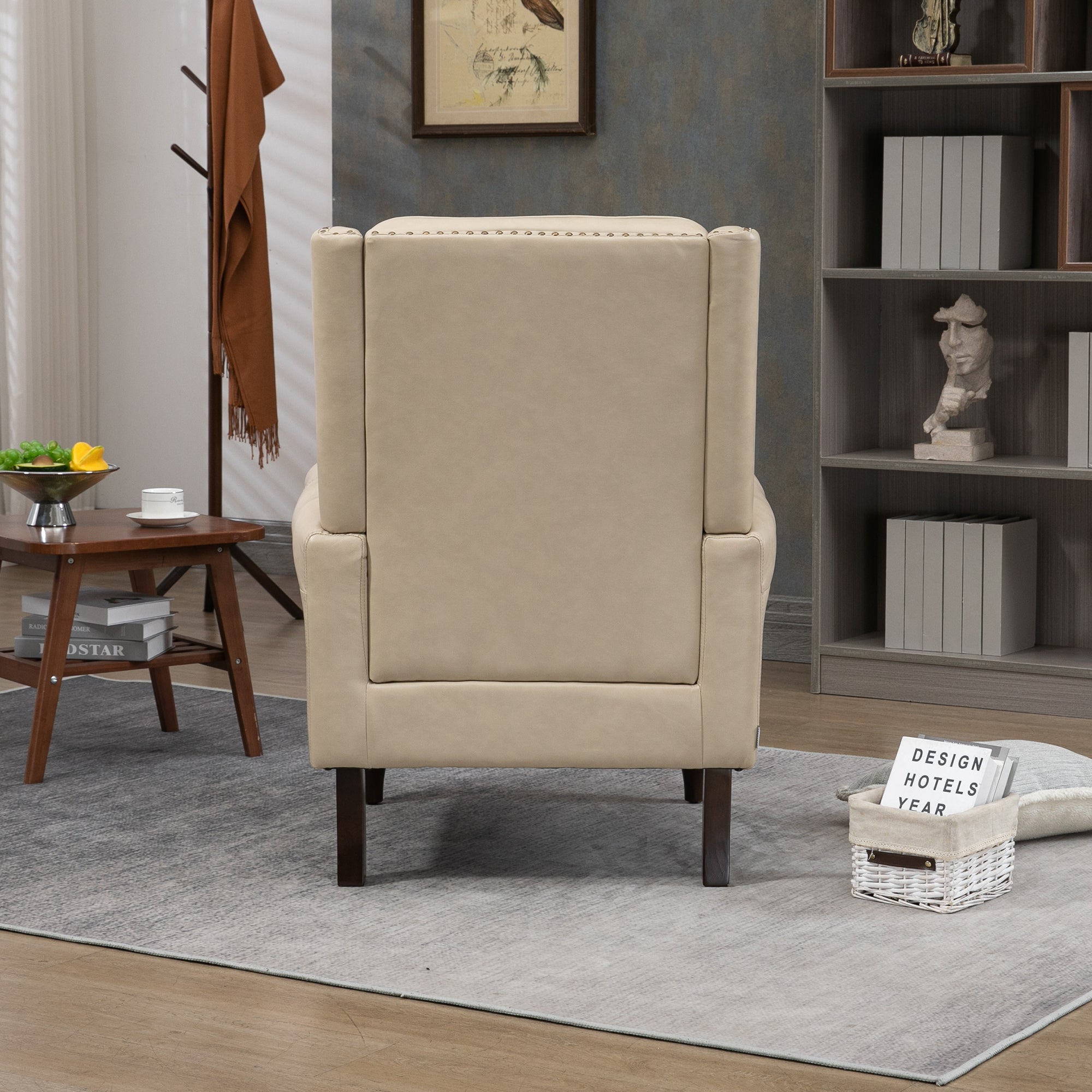 Camel PU leather chair in vanity or dressing room